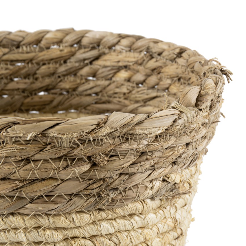 Τεχνητός Κήπος KYTHIRA  Διακοσμητικό Πλεκτό Καλάθι - Κασπώ Γλάστρα -  Μπεζ με Λευκό Φ18cm x Υ15cm