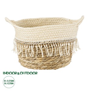 Τεχνητός Κήπος MYKONOS  Διακοσμητικό Πλεκτό Καλάθι - Κασπώ Γλάστρα -  Μπεζ με Μακραμέ Φ22cm x Υ15cm