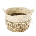 Τεχνητός Κήπος MYKONOS  Διακοσμητικό Πλεκτό Καλάθι - Κασπώ Γλάστρα -  Μπεζ με Μακραμέ Φ22cm x Υ15cm