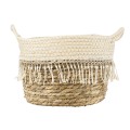Τεχνητός Κήπος MYKONOS  Διακοσμητικό Πλεκτό Καλάθι - Κασπώ Γλάστρα -  Μπεζ με Μακραμέ Φ22cm x Υ15cm