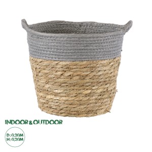 Τεχνητός Κήπος SYROS  Διακοσμητικό Πλεκτό Καλάθι - Κασπώ Γλάστρα -  Μπεζ με Γκρι Φ20cm x Υ20cm
