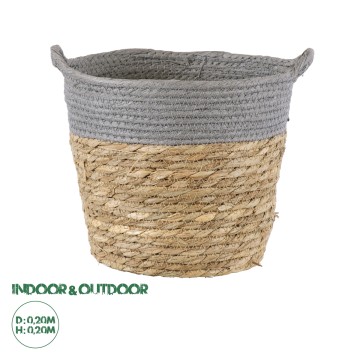 Τεχνητός Κήπος SYROS  Διακοσμητικό Πλεκτό Καλάθι - Κασπώ Γλάστρα -  Μπεζ με Γκρι Φ20cm x Υ20cm