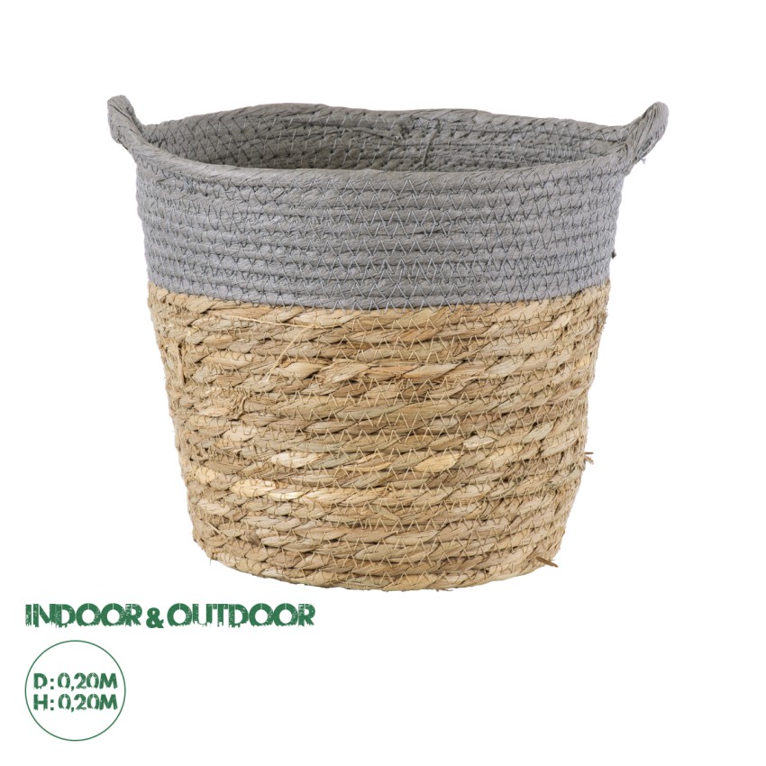 Τεχνητός Κήπος SYROS  Διακοσμητικό Πλεκτό Καλάθι - Κασπώ Γλάστρα -  Μπεζ με Γκρι Φ20cm x Υ20cm
