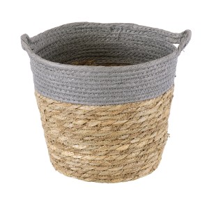 Τεχνητός Κήπος SYROS  Διακοσμητικό Πλεκτό Καλάθι - Κασπώ Γλάστρα -  Μπεζ με Γκρι Φ20cm x Υ20cm