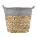 Τεχνητός Κήπος SYROS  Διακοσμητικό Πλεκτό Καλάθι - Κασπώ Γλάστρα -  Μπεζ με Γκρι Φ20cm x Υ20cm