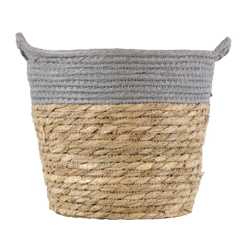 Τεχνητός Κήπος SYROS  Διακοσμητικό Πλεκτό Καλάθι - Κασπώ Γλάστρα -  Μπεζ με Γκρι Φ20cm x Υ20cm