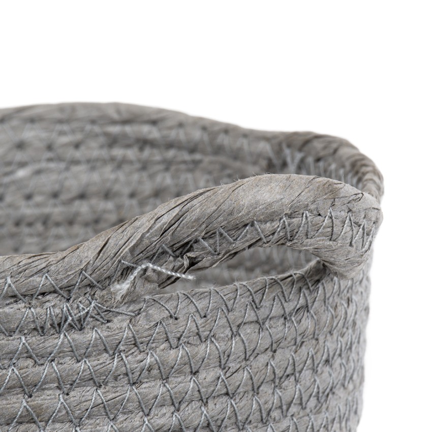 Τεχνητός Κήπος SYROS  Διακοσμητικό Πλεκτό Καλάθι - Κασπώ Γλάστρα -  Μπεζ με Γκρι Φ20cm x Υ20cm