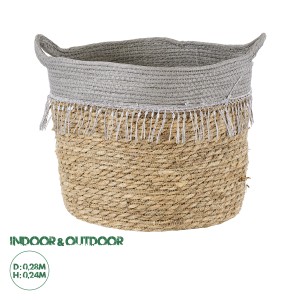 Τεχνητός Κήπος SYROS  Διακοσμητικό Πλεκτό Καλάθι - Κασπώ Γλάστρα -  Μπεζ με Γκρι Φ28cm x Υ24cm