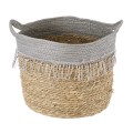 Τεχνητός Κήπος SYROS  Διακοσμητικό Πλεκτό Καλάθι - Κασπώ Γλάστρα -  Μπεζ με Γκρι Φ28cm x Υ24cm