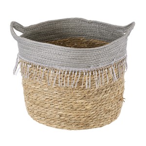 Τεχνητός Κήπος SYROS  Διακοσμητικό Πλεκτό Καλάθι - Κασπώ Γλάστρα -  Μπεζ με Γκρι Φ28cm x Υ24cm