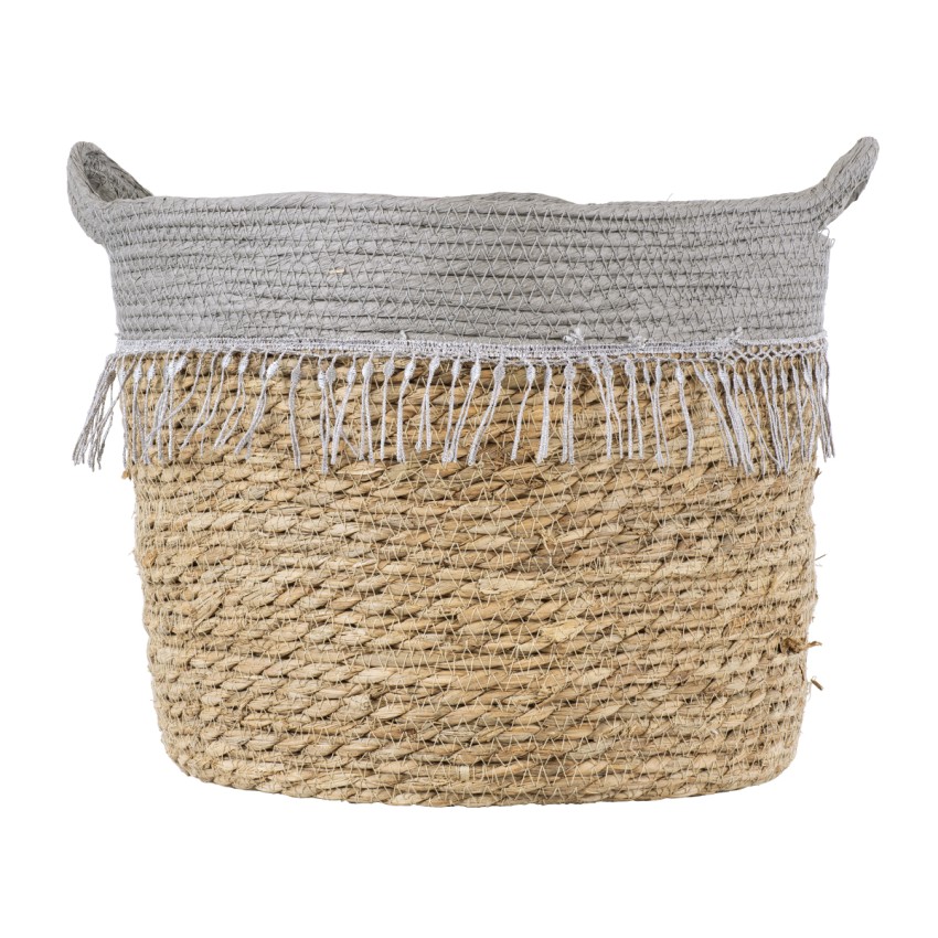 Τεχνητός Κήπος SYROS  Διακοσμητικό Πλεκτό Καλάθι - Κασπώ Γλάστρα -  Μπεζ με Γκρι Φ28cm x Υ24cm