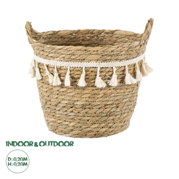 Τεχνητός Κήπος SANTORINI  Διακοσμητικό Πλεκτό Καλάθι - Κασπώ Γλάστρα -  Μπεζ με Μακραμέ Φ20cm x Υ20cm