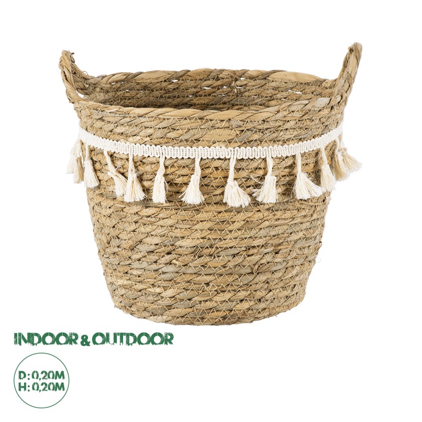 Τεχνητός Κήπος SANTORINI  Διακοσμητικό Πλεκτό Καλάθι - Κασπώ Γλάστρα -  Μπεζ με Μακραμέ Φ20cm x Υ20cm