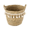 Τεχνητός Κήπος SANTORINI  Διακοσμητικό Πλεκτό Καλάθι - Κασπώ Γλάστρα -  Μπεζ με Μακραμέ Φ20cm x Υ20cm