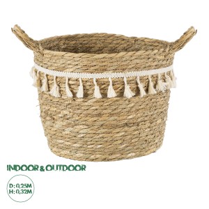 Τεχνητός Κήπος SANTORINI  Διακοσμητικό Πλεκτό Καλάθι - Κασπώ Γλάστρα -  Μπεζ με Μακραμέ Φ25cm x Υ23cm