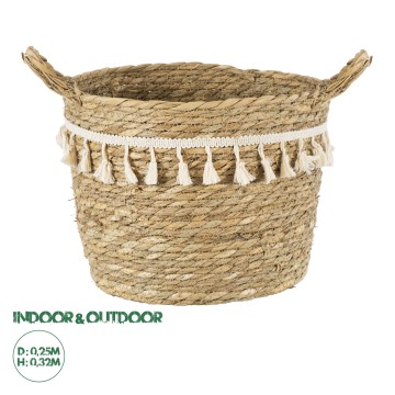 Τεχνητός Κήπος SANTORINI  Διακοσμητικό Πλεκτό Καλάθι - Κασπώ Γλάστρα -  Μπεζ με Μακραμέ Φ25cm x Υ23cm