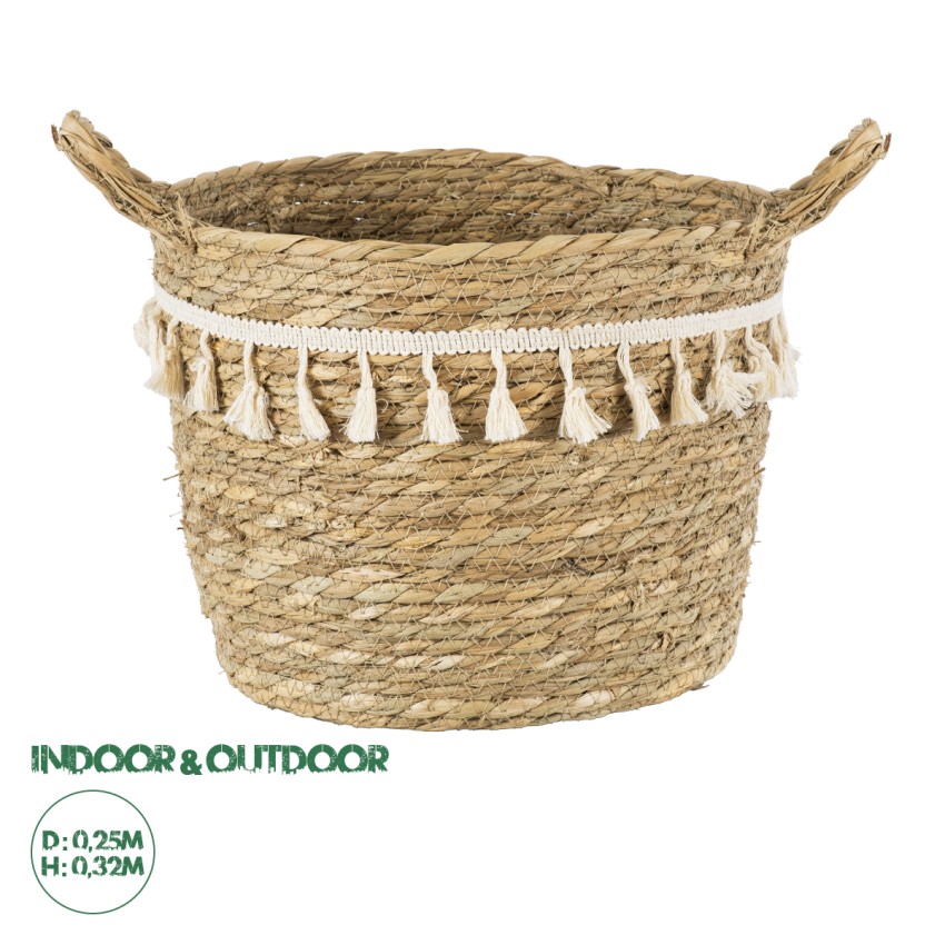 Τεχνητός Κήπος SANTORINI  Διακοσμητικό Πλεκτό Καλάθι - Κασπώ Γλάστρα -  Μπεζ με Μακραμέ Φ25cm x Υ23cm