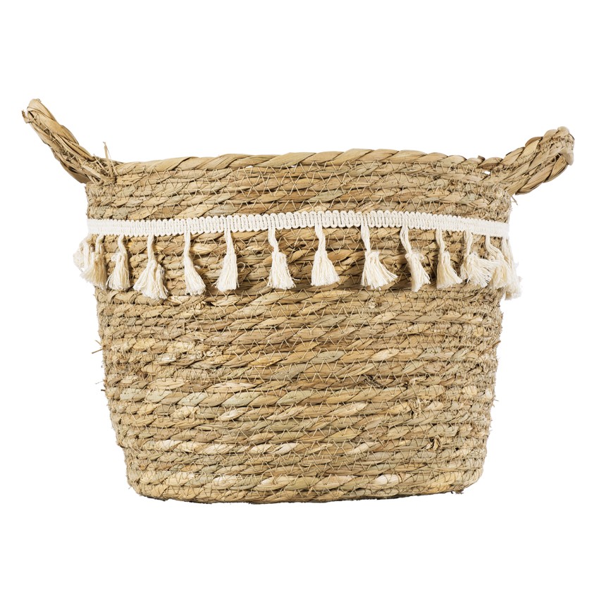 Τεχνητός Κήπος SANTORINI  Διακοσμητικό Πλεκτό Καλάθι - Κασπώ Γλάστρα -  Μπεζ με Μακραμέ Φ25cm x Υ23cm