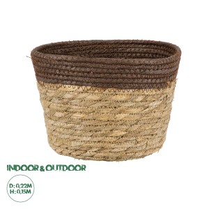 Τεχνητός Κήπος LEFKADA  Διακοσμητικό Πλεκτό Καλάθι - Κασπώ Γλάστρα -  Μπεζ με Καφέ Φ22cm x Υ15cm