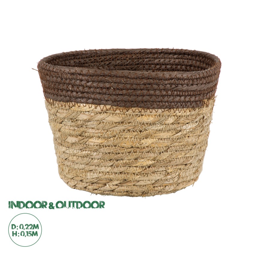 Τεχνητός Κήπος LEFKADA  Διακοσμητικό Πλεκτό Καλάθι - Κασπώ Γλάστρα -  Μπεζ με Καφέ Φ22cm x Υ15cm