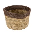 Τεχνητός Κήπος LEFKADA  Διακοσμητικό Πλεκτό Καλάθι - Κασπώ Γλάστρα -  Μπεζ με Καφέ Φ22cm x Υ15cm