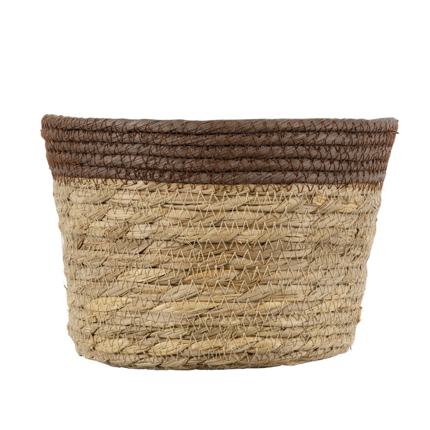 Τεχνητός Κήπος LEFKADA  Διακοσμητικό Πλεκτό Καλάθι - Κασπώ Γλάστρα -  Μπεζ με Καφέ Φ22cm x Υ15cm