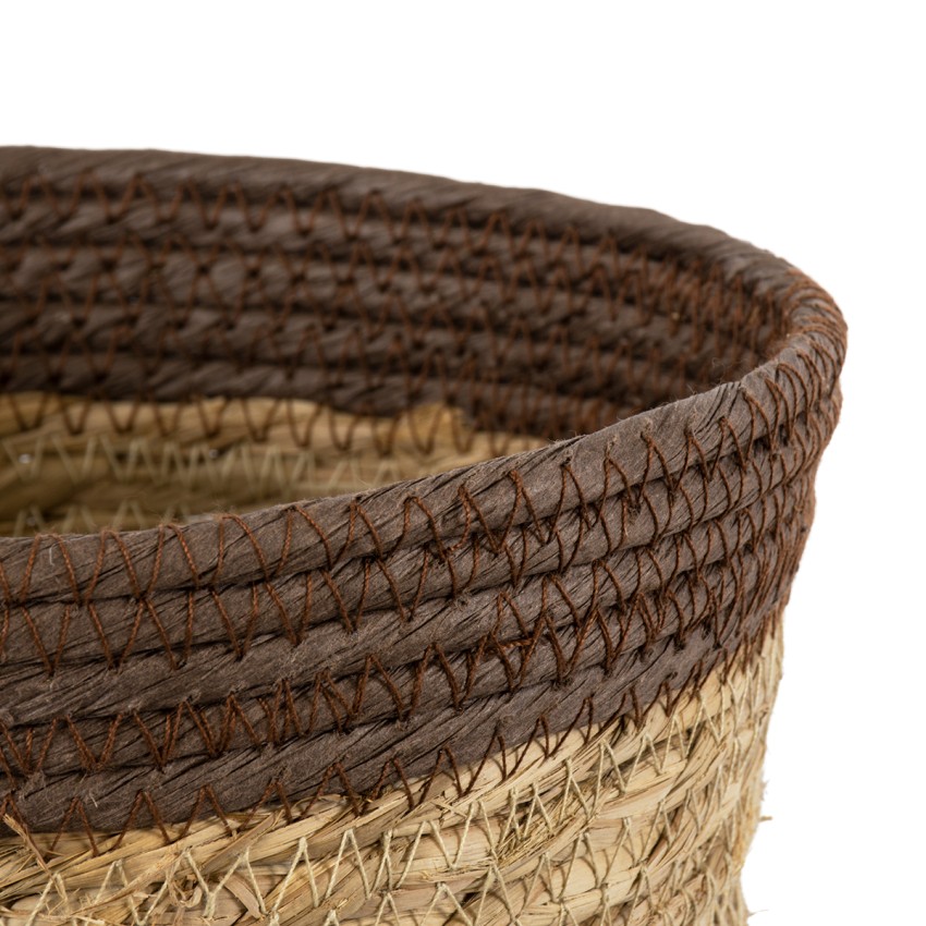 Τεχνητός Κήπος LEFKADA  Διακοσμητικό Πλεκτό Καλάθι - Κασπώ Γλάστρα -  Μπεζ με Καφέ Φ22cm x Υ15cm