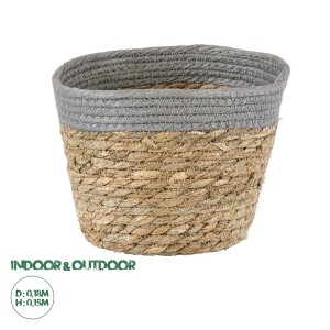 Τεχνητός Κήπος ANTIPAROS  Διακοσμητικό Πλεκτό Καλάθι - Κασπώ Γλάστρα -  Μπεζ με Γκρι Φ18cm x Υ15cm