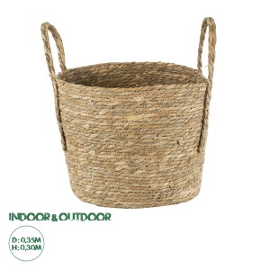 Τεχνητός Κήπος TINOS  Διακοσμητικό Πλεκτό Καλάθι - Κασπώ Γλάστρα -  Μπεζ Φ35cm x Υ30cm
