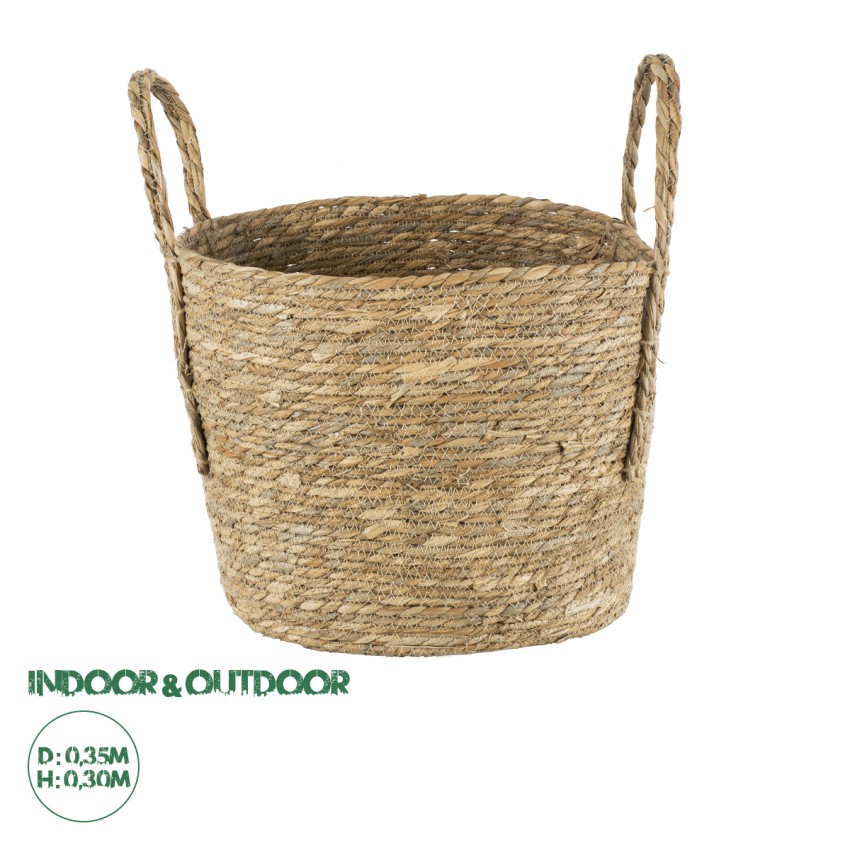 Τεχνητός Κήπος TINOS  Διακοσμητικό Πλεκτό Καλάθι - Κασπώ Γλάστρα -  Μπεζ Φ35cm x Υ30cm