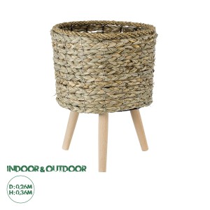 Τεχνητός Κήπος SKOPELOS  Διακοσμητικό Πλεκτό Καλάθι - Κασπώ Γλάστρα -  Μπεζ με Καφέ Φ26cm x Υ36cm