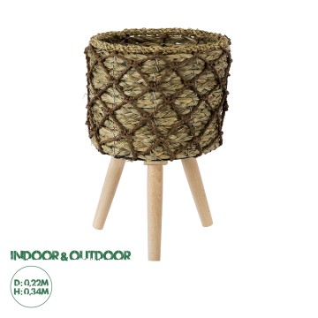 Τεχνητός Κήπος SAMOS  Διακοσμητικό Πλεκτό Καλάθι - Κασπώ Γλάστρα -  Μπεζ με Καφέ Φ22cm x Υ34cm