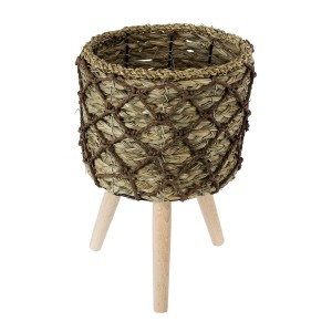 Τεχνητός Κήπος SAMOS  Διακοσμητικό Πλεκτό Καλάθι - Κασπώ Γλάστρα -  Μπεζ με Καφέ Φ22cm x Υ34cm