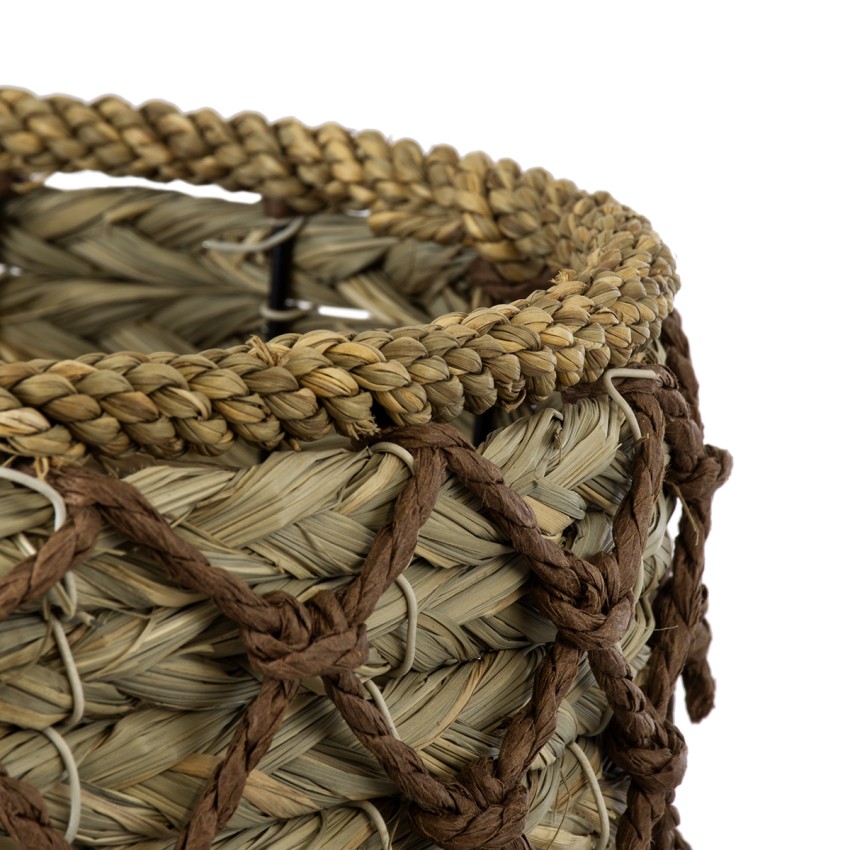 Τεχνητός Κήπος SAMOS  Διακοσμητικό Πλεκτό Καλάθι - Κασπώ Γλάστρα -  Μπεζ με Καφέ Φ22cm x Υ34cm