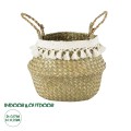 Τεχνητός Κήπος MILOS  Διακοσμητικό Ψάθινο Καλάθι - Κασπώ Γλάστρα -  Μπεζ με Μακραμέ Φ17cm x Υ23cm
