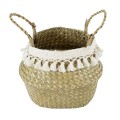 Τεχνητός Κήπος MILOS  Διακοσμητικό Ψάθινο Καλάθι - Κασπώ Γλάστρα -  Μπεζ με Μακραμέ Φ17cm x Υ23cm