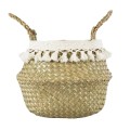 Τεχνητός Κήπος MILOS  Διακοσμητικό Ψάθινο Καλάθι - Κασπώ Γλάστρα -  Μπεζ με Μακραμέ Φ17cm x Υ23cm