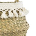 Τεχνητός Κήπος MILOS  Διακοσμητικό Ψάθινο Καλάθι - Κασπώ Γλάστρα -  Μπεζ με Μακραμέ Φ17cm x Υ23cm