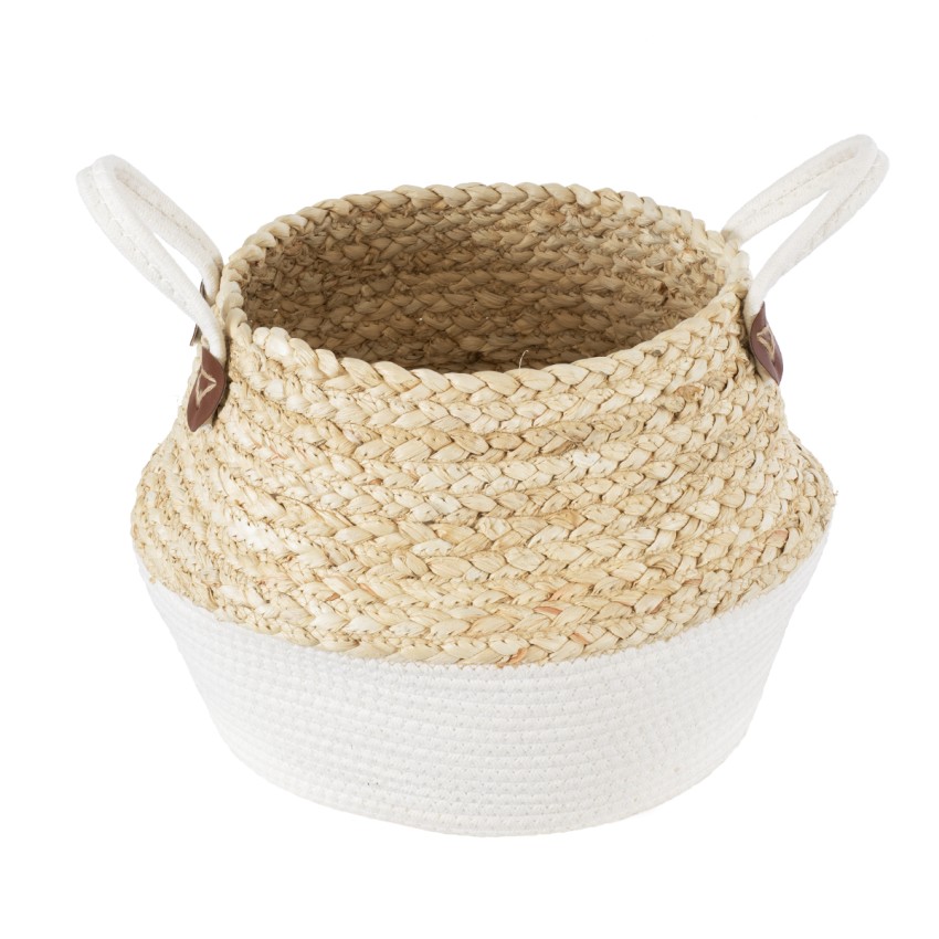 Τεχνητός Κήπος KIMOLOS  Διακοσμητικό Πλεκτό Καλάθι - Κασπώ Γλάστρα -  Μπεζ με Λευκό Φ29cm x Υ30cm