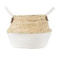 Τεχνητός Κήπος KIMOLOS  Διακοσμητικό Πλεκτό Καλάθι - Κασπώ Γλάστρα -  Μπεζ με Λευκό Φ29cm x Υ30cm