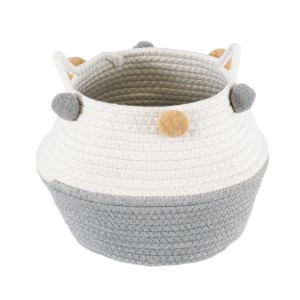 Τεχνητός Κήπος KYTHNOS  Διακοσμητικό Πλεκτό Καλάθι - Κασπώ Γλάστρα -  Γκρι με Λευκό Φ20cm x Υ18cm