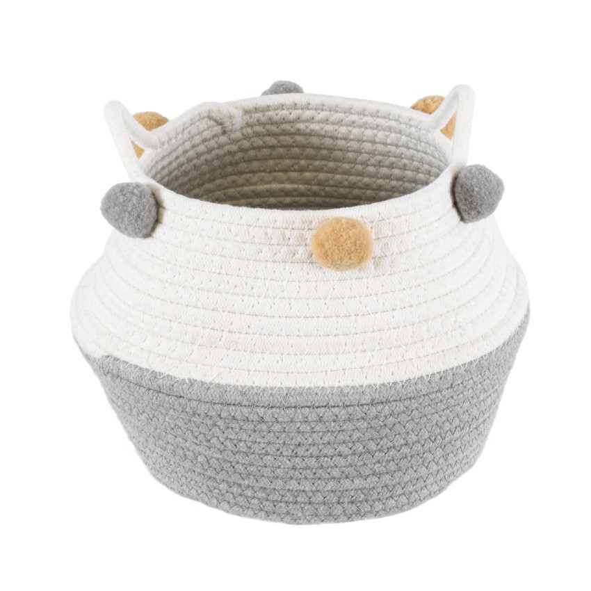 Τεχνητός Κήπος KYTHNOS  Διακοσμητικό Πλεκτό Καλάθι - Κασπώ Γλάστρα -  Γκρι με Λευκό Φ20cm x Υ18cm