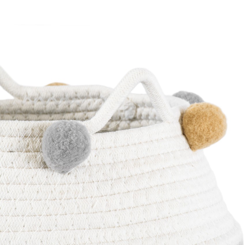 Τεχνητός Κήπος KYTHNOS  Διακοσμητικό Πλεκτό Καλάθι - Κασπώ Γλάστρα -  Γκρι με Λευκό Φ20cm x Υ18cm