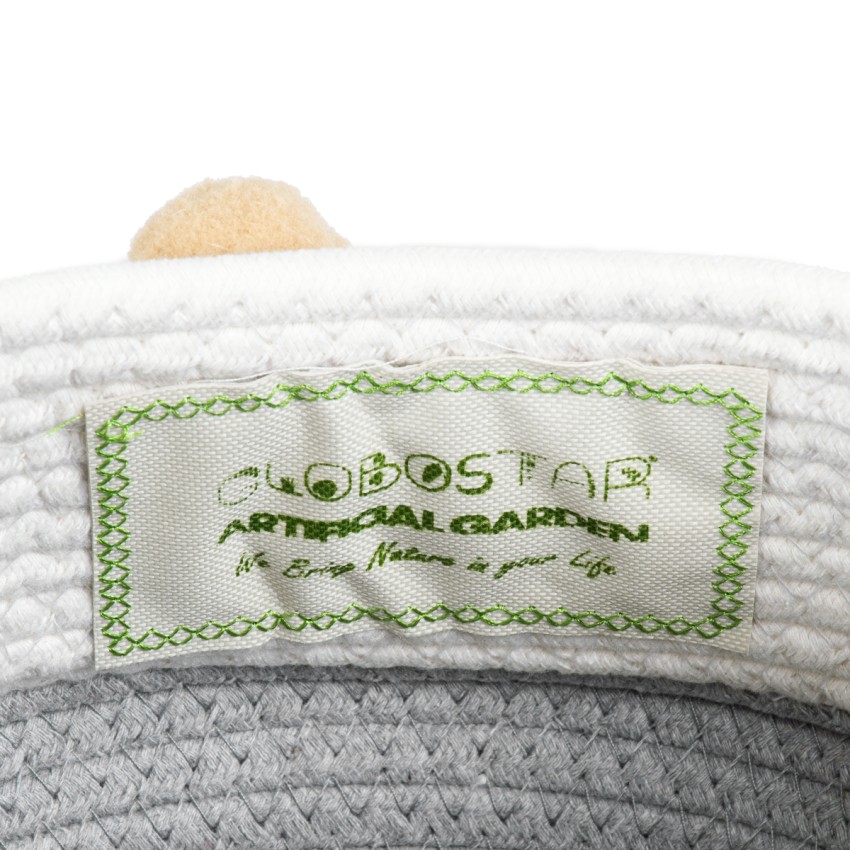 Τεχνητός Κήπος KYTHNOS  Διακοσμητικό Πλεκτό Καλάθι - Κασπώ Γλάστρα -  Γκρι με Λευκό Φ20cm x Υ18cm