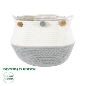 Τεχνητός Κήπος KYTHNOS  Διακοσμητικό Πλεκτό Καλάθι - Κασπώ Γλάστρα -  Γκρι με Λευκό Φ25cm x Υ24cm