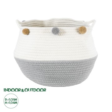 Τεχνητός Κήπος KYTHNOS  Διακοσμητικό Πλεκτό Καλάθι - Κασπώ Γλάστρα -  Γκρι με Λευκό Φ25cm x Υ24cm