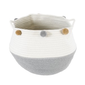 Τεχνητός Κήπος KYTHNOS  Διακοσμητικό Πλεκτό Καλάθι - Κασπώ Γλάστρα -  Γκρι με Λευκό Φ25cm x Υ24cm