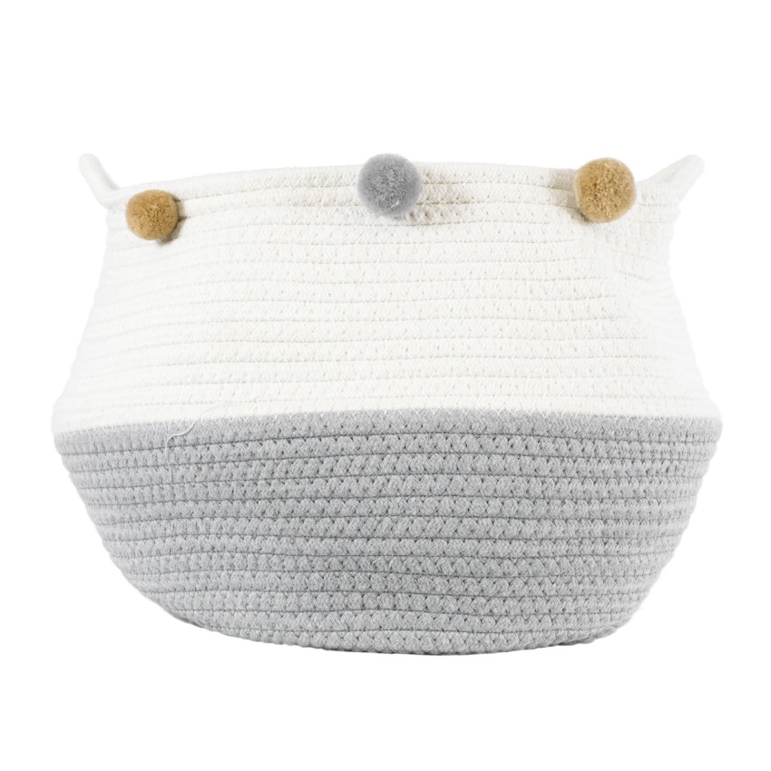 Τεχνητός Κήπος KYTHNOS  Διακοσμητικό Πλεκτό Καλάθι - Κασπώ Γλάστρα -  Γκρι με Λευκό Φ25cm x Υ24cm