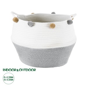 Τεχνητός Κήπος KYTHNOS  Διακοσμητικό Πλεκτό Καλάθι - Κασπώ Γλάστρα -  Γκρι με Λευκό Φ29cm x Υ28cm