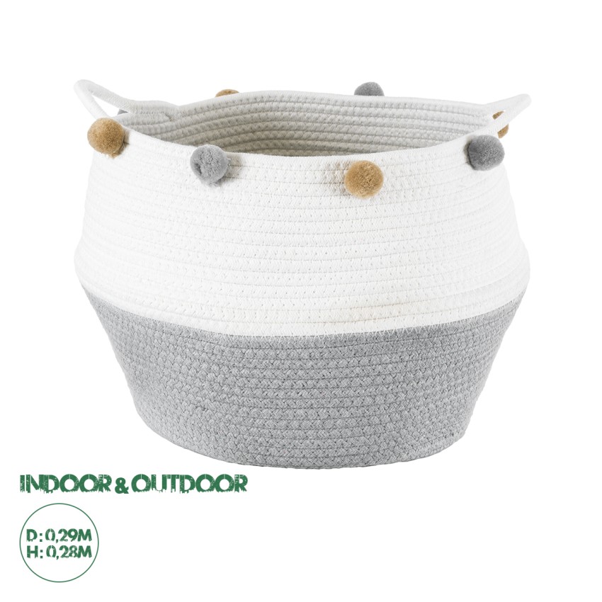 Τεχνητός Κήπος KYTHNOS  Διακοσμητικό Πλεκτό Καλάθι - Κασπώ Γλάστρα -  Γκρι με Λευκό Φ29cm x Υ28cm